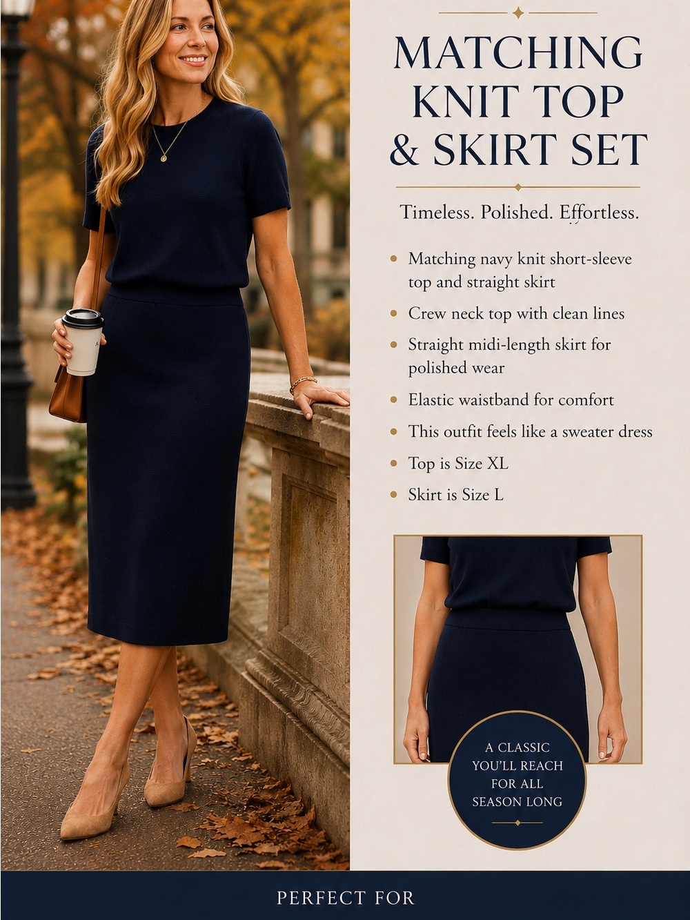 NWT Talbots Navy Knit Top and Skirt Set Size XL and L